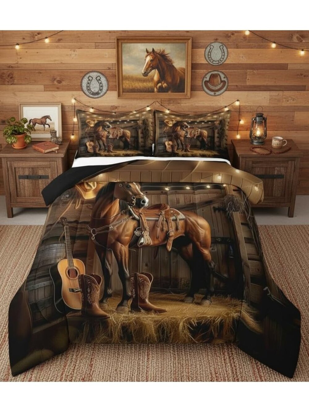 Western Horse Comforter Set Cowboy Bedding Set King Size 3 Pcs